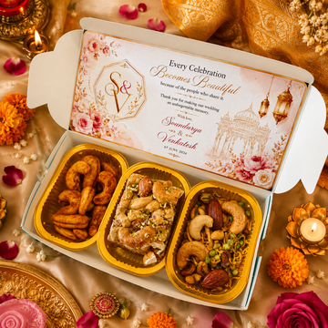 Golden Blessings Box (Signature Honey Almond + Kaju Masala + Dry Fruit Mixture) - ⚠️ Delivery Charges Not Included ✅