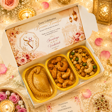 Sweet Memories Collection Box (Ghee Chandrakala + Ghee Fried Masala Cashew + Navaratna Mixture - Delivery Charges Not Included ⚠️