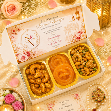 Elite Celebration Box (Ghee Fried Masala Cashew + Chitti Jangree + Navaratna Mixture - Delivery Charges Not Included ⚠️