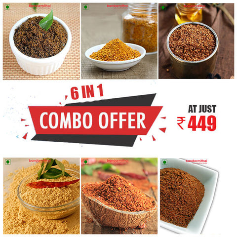 Powders [Podi's] (6 in 1) Combo Pack - Free Delivery - Bandar Mithai (Andhra Home Foods)